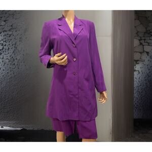 diane gilman Suite Long Blazer And Skirt Purple 100% Silk Size S/M